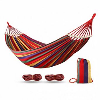 Portable Camping Hammock Anti-Roll 550lb Load 320G Canvas Metal Knot Straps Outdoor