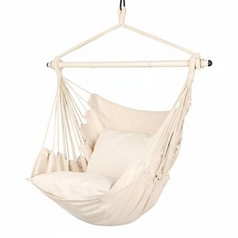 Hammock Chair Hanging Rope Swing 500Lbs Steel Spreader Bar Anti-slip Indoor Outdoor