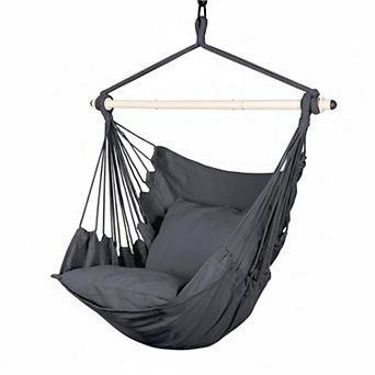 Hammock Chair Hanging Rope Swing 500Lbs Steel Spreader Bar Anti-slip Indoor Outdoor