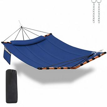12ft 2 Person Hammock 450lb Capacity V Shaped Hardwood Spreader Bar Nylon Rope Outdoor Patio Garden