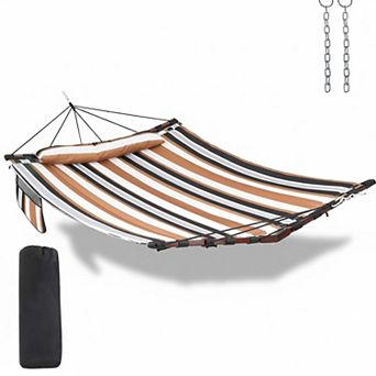 12ft 2 Person Hammock 450lb Capacity V Shaped Hardwood Spreader Bar Nylon Rope Outdoor Patio Garden