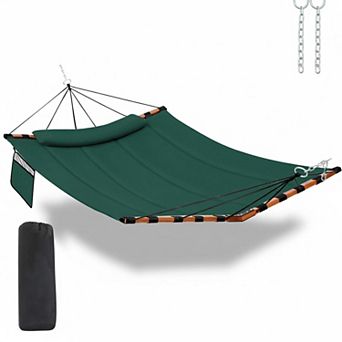 12ft 2 Person Hammock 450lb Capacity V Shaped Hardwood Spreader Bar Nylon Rope Outdoor Patio Garden