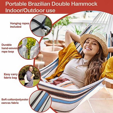 Boho Macrame Hammock Hanging Ropes, Tassels Portable Cotton, 300lbs Capacity Outdoor Indoor