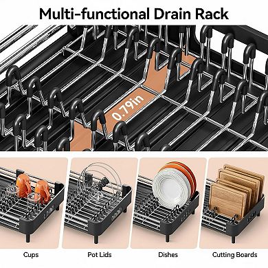 Stainless Steel Extendable Dish Drying Rack Foldable Space-Saving with Drainboard Utensil Holder