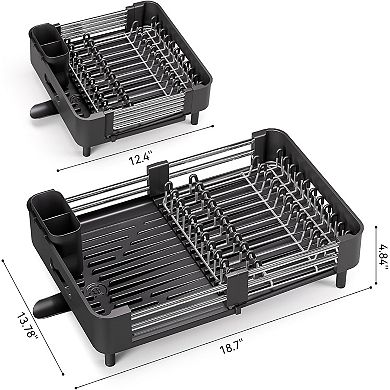 Stainless Steel Extendable Dish Drying Rack Foldable Space-Saving with Drainboard Utensil Holder