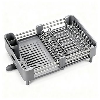 Stainless Steel Extendable Dish Drying Rack Foldable Space-Saving with Drainboard Utensil Holder