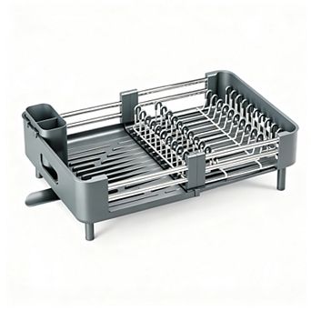 Stainless Steel Extendable Dish Drying Rack Foldable Space-Saving with Drainboard Utensil Holder