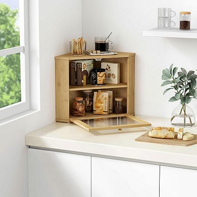 Corner Bread Box Two Layer Kitchen Countertop Storage Holder Under Cabinet Fresh Keeper