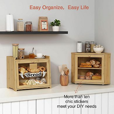 Corner Bread Box Two Layer Kitchen Countertop Storage Holder Under Cabinet Fresh Keeper