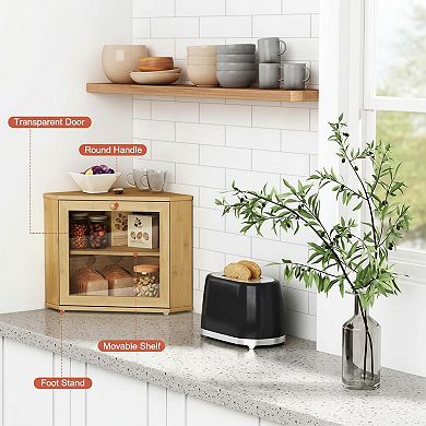 Corner Bread Box Two Layer Kitchen Countertop Storage Holder Under Cabinet Fresh Keeper