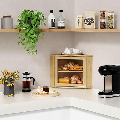 Corner Bread Box Two Layer Kitchen Countertop Storage Holder Under Cabinet Fresh Keeper