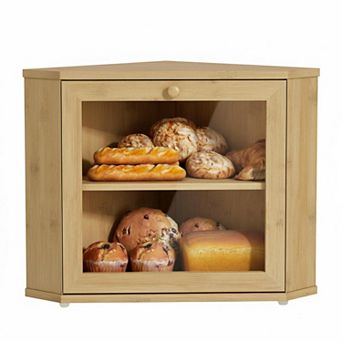Corner Bread Box Two Layer Kitchen Countertop Storage Holder Under Cabinet Fresh Keeper