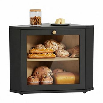 Corner Bread Box Two Layer Kitchen Countertop Storage Holder Under Cabinet Fresh Keeper