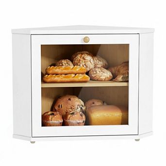 Corner Bread Box Two Layer Kitchen Countertop Storage Holder Under Cabinet Fresh Keeper