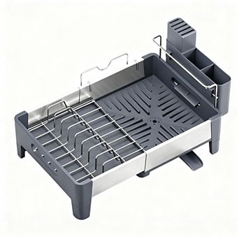 Expandable Dish Drying Rack Stainless Steel Aluminum Frame Space Saving Movable Utensil Holder