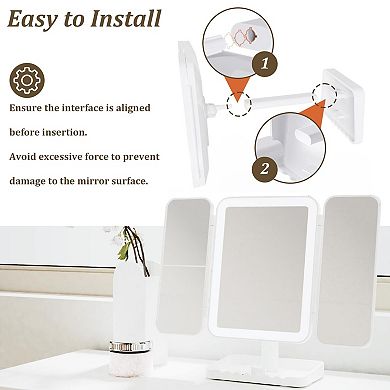 Tri-fold Mirror with Lights 3 Color Modes 1x2x3x Magnification 360° Rotation Rechargeable
