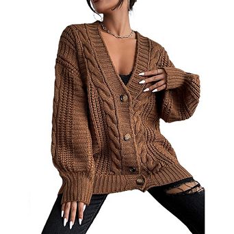 Womens Oversized Cardigan Sweaters Fall Winter Lightweight Knit Cardigan Open Front Button Coats