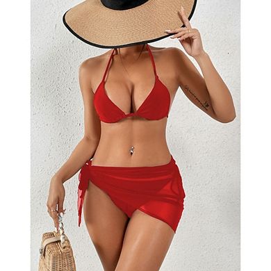Women 3 Piece Swimsuits Halter Triangle Bikini Sets with Cover Up String Tie Side Bathing Suits