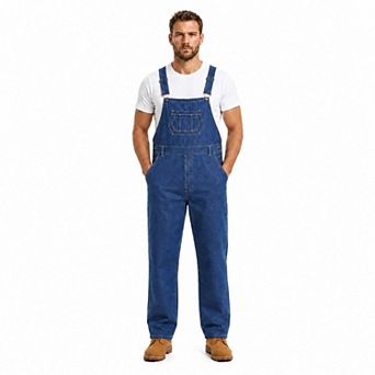 Men's Denim Overalls Loose Fit Streetwear Bib Jeans Relaxed Straight Leg