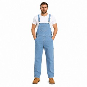 Men's Denim Overalls Loose Fit Streetwear Bib Jeans Relaxed Straight Leg