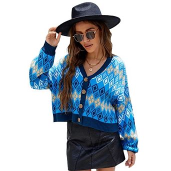 Women's Boho Chunky Knit Open Front Sweater Long Sleeve Button Loose Short Cardigan Outerwear Coats
