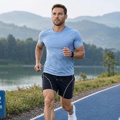 Men's Reflective Piping Athletic Shorts, Quick Dry Casual Workout