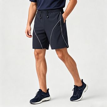Men's Reflective Piping Athletic Shorts, Quick Dry Casual Workout Lounge Shorts with Pockets