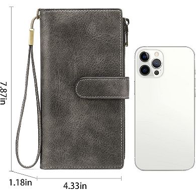 RFID Blocking Women Wallet,Large Capacity PU Leather Wristlet with Removable Strap,for Daily Travel