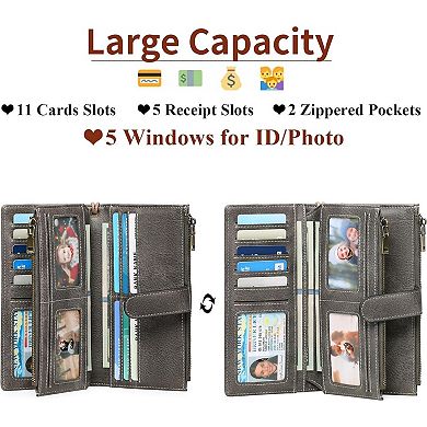 RFID Blocking Women Wallet,Large Capacity PU Leather Wristlet with Removable Strap,for Daily Travel