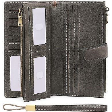 RFID Blocking Women Wallet,Large Capacity PU Leather Wristlet with Removable Strap,for Daily Travel