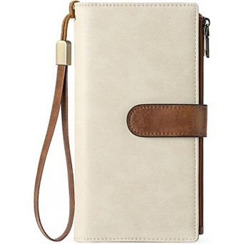 RFID Blocking Women Wallet,Large Capacity PU Leather Wristlet with Removable Strap,for Daily Travel