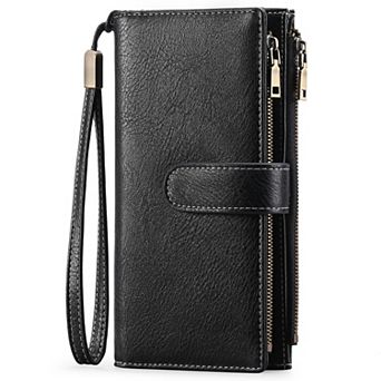 RFID Blocking Women Wallet,Large Capacity PU Leather Wristlet with Removable Strap,for Daily Travel