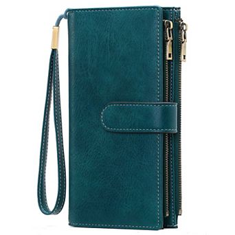 RFID Blocking Women Wallet,Large Capacity PU Leather Wristlet with Removable Strap,for Daily Travel