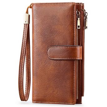 RFID Blocking Women Wallet,Large Capacity PU Leather Wristlet with Removable Strap,for Daily Travel