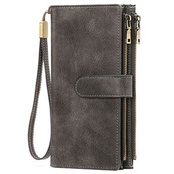 RFID Blocking Women Wallet,Large Capacity PU Leather Wristlet with Removable Strap,for Daily Travel