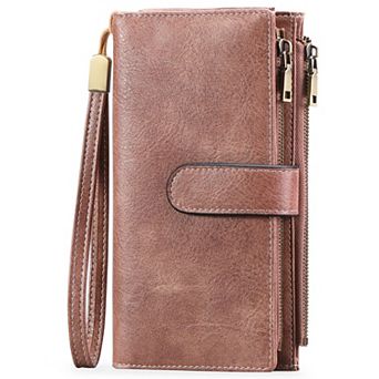 RFID Blocking Women Wallet,Large Capacity PU Leather Wristlet with Removable Strap,for Daily Travel