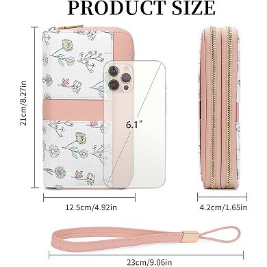 RFID Blocking Wallets for Women, Large Capacity PU Leather Double Zip Wristlet Clutch for Daily Use