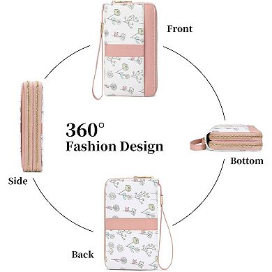 RFID Blocking Wallets for Women, Large Capacity PU Leather Double Zip Wristlet Clutch for Daily Use