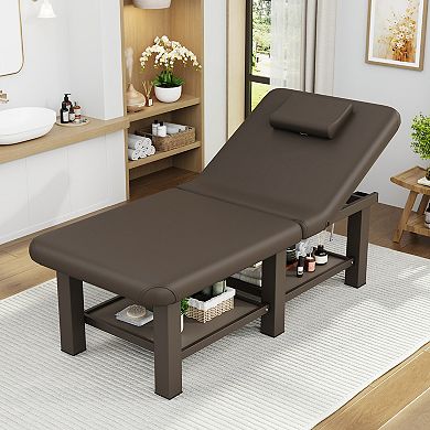 CEWOR Portable Foldable Massage Table, 6 Square Legs, PU Leather, with Storage Layer