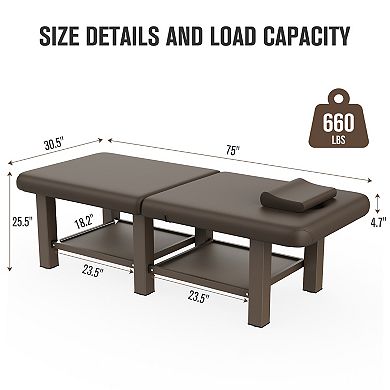 CEWOR Portable Foldable Massage Table, 6 Square Legs, PU Leather, with Storage Layer