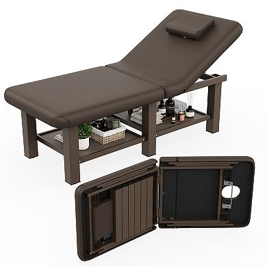 CEWOR Portable Foldable Massage Table, 6 Square Legs, PU Leather, with Storage Layer