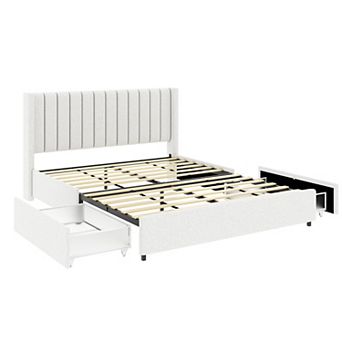 CEWOR Queen 2-Drawer Storage Ded, Cushioned Platform Bed w/suede Headboard, No Need for Spring Box