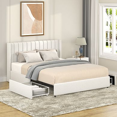 CEWOR Queen 2-Drawer Storage Ded, Cushioned Platform Bed w/suede Headboard, No Need for Spring Box