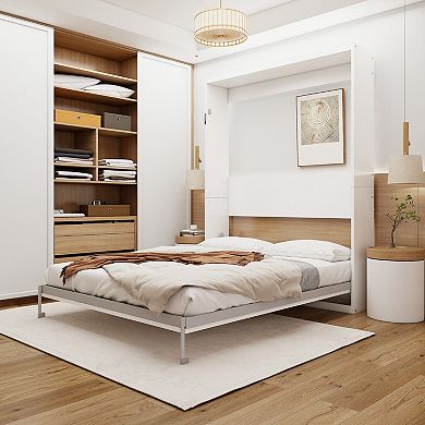 CEWOR Murphy Bed Frame, Queen Size Wall Bed with Desk Panel & Hydraulic System, Easy Assembly