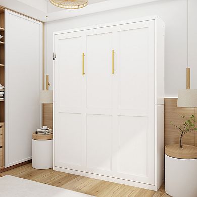 CEWOR Murphy Bed Frame, Queen Size Wall Bed with Desk Panel & Hydraulic System, Easy Assembly