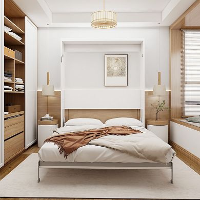 CEWOR Murphy Bed Frame, Queen Size Wall Bed with Desk Panel & Hydraulic System, Easy Assembly
