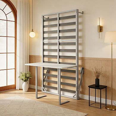 CEWOR Hidden Foldable Queen Murphy Bed with Desk Panel, Easy Assembly，for Living Room, Bedroom