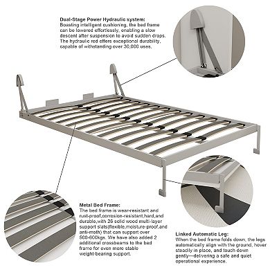 CEWOR Murphy Bed Frame, Queen Size Wall Bed with Hydraulic System, Easy Assembly