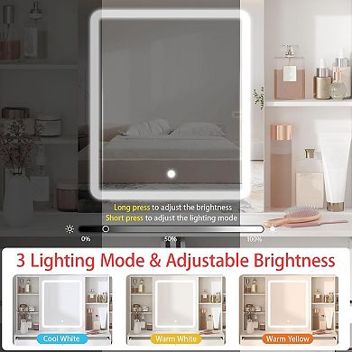 Vabches Vanity Desk with LED Mirror Lights, Charging Station, 5 Drawers, Makeup Dressing Table
