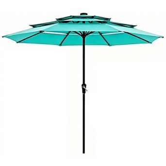 Patio Umbrella w/Solar Lights,3 tier Umbrella Outdoor Patio w/LED Lights, Ventilation,8 Sturdy Ribs